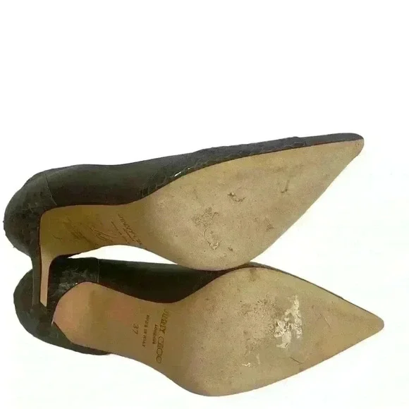 Jimmy Choo Watson Women’s Gray Leather Purple Snakeskin Pumps Size EUR 37/US 7 - Picture 6 of 12